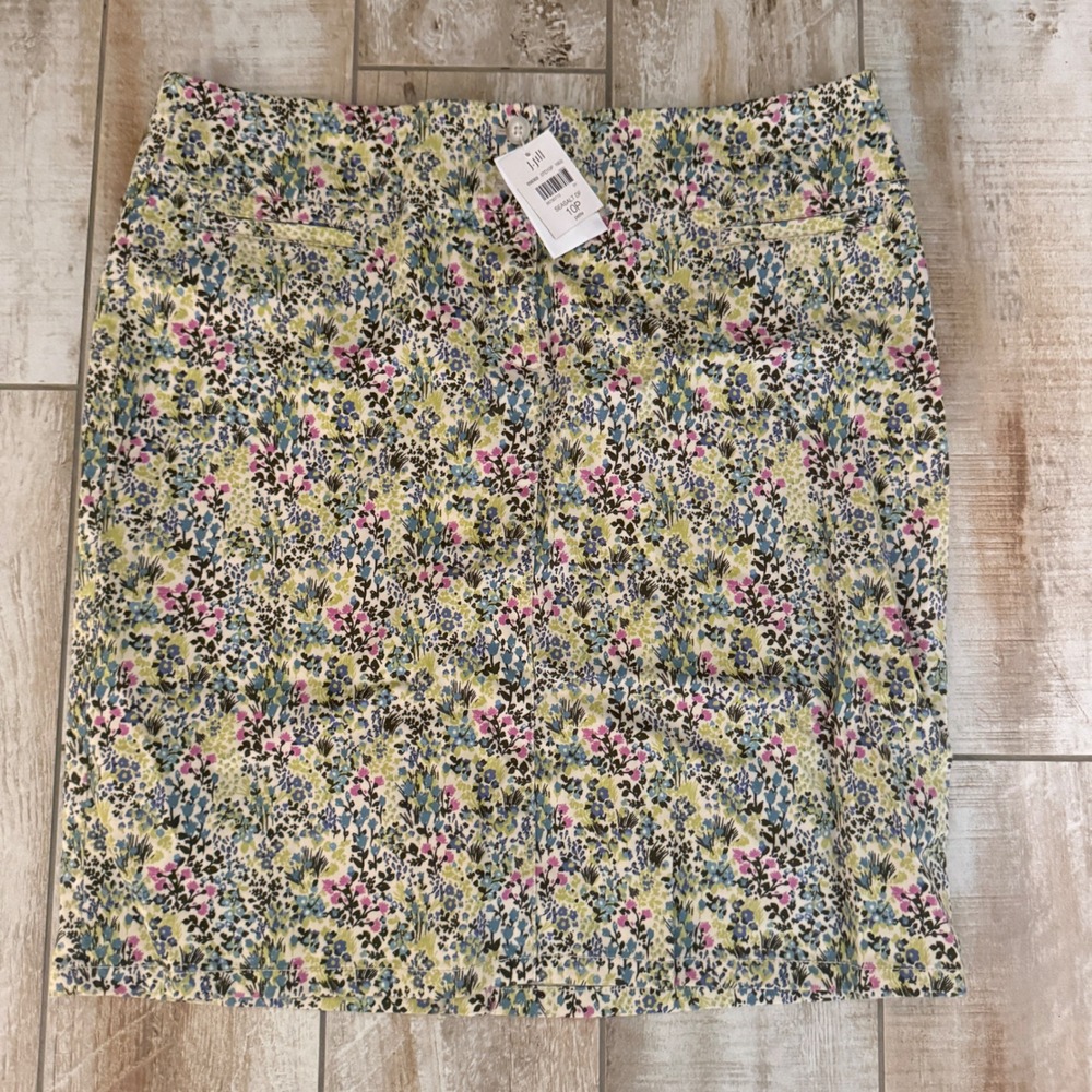 J. Jill Floral Print Straight Skirt Seasalt DF Blue Green Pink 10P Petite NWT
